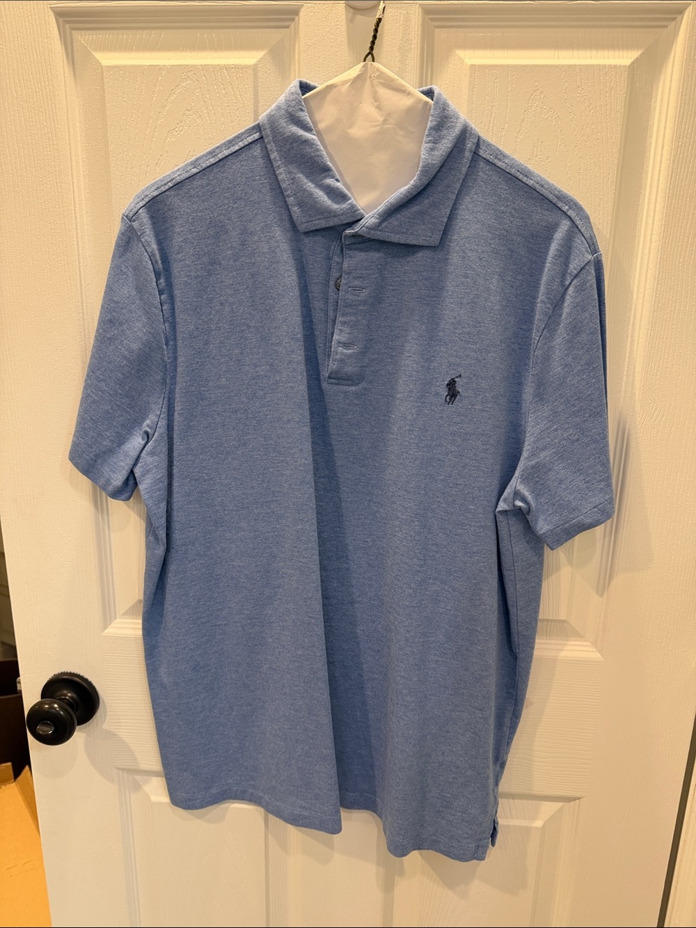 Ralph Lauren Men's Polo - Heathered Light Blue w/ Navy Logo custom slim fit